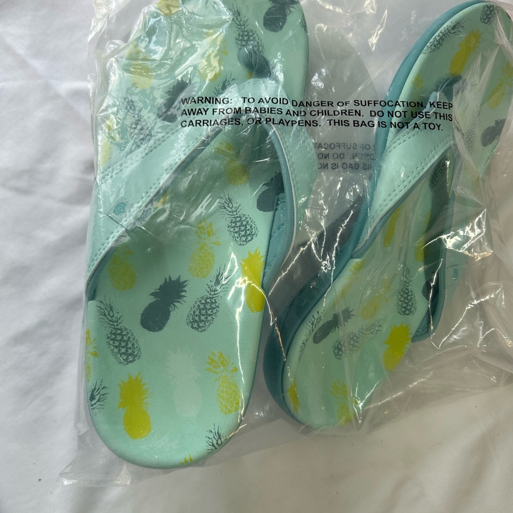 Aqua Women's Flip Flops with Pineapple Accents
